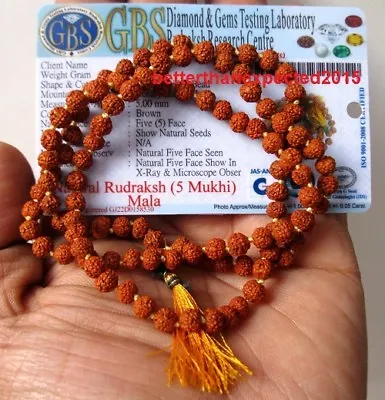 Lab Certified Prayer Beads Rudraksha Mala Rosary 5 Mm Japa Yoga 108+1 Beads Mala • $10.90