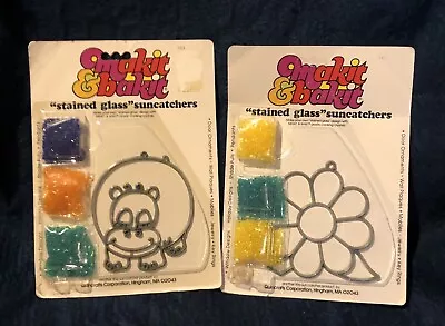 Vintage Makit Bakit  Stained Glass  2 Kits Flower & Hippo Suncatchers W/crystals • $28