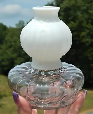 Vintage Antique 1895 Clear Glow Night Light Miniature Oil Lamp Milk Glass Shade • $55