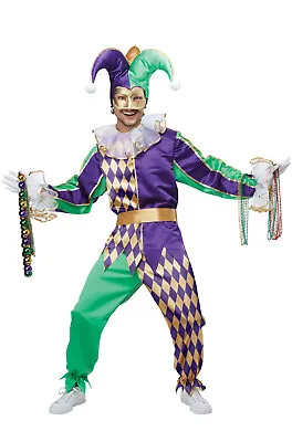 Brand New Festive Mardi Gras Jester Clown Men Adult Costume • $51.17