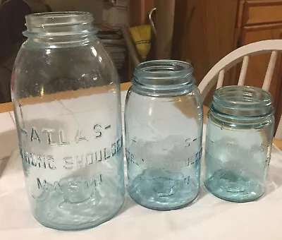 Atlas Strong Shoulder Mason Set Canning Jars Aqua HG QT PT Redbook 12 #161 • $25