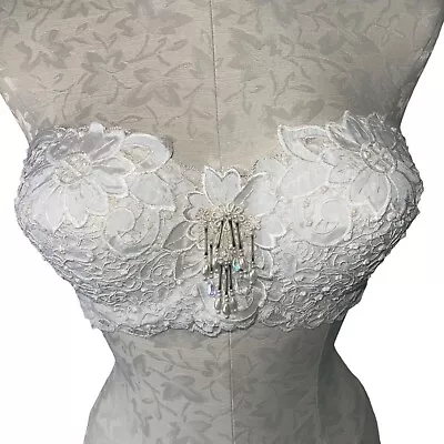 Vintage Bra White Size 36C Embellished Beaded Sequin Crochet Applique Work • $74.71