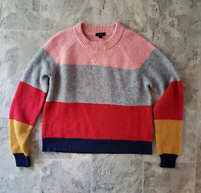 J Crew Colorblock Sweater Large Pink Red Gray Wool Alpaca AS282 • $32