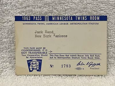 VERY RARE Minnesota Twins 1963 Metropolitan Stadium Twins Room Room Pass NICE! • $99.99