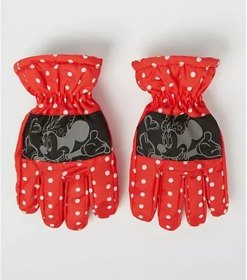 Girls Kids Disney Minnie Mouse Red Ski Gloves Age 6-8 Years • £8.49