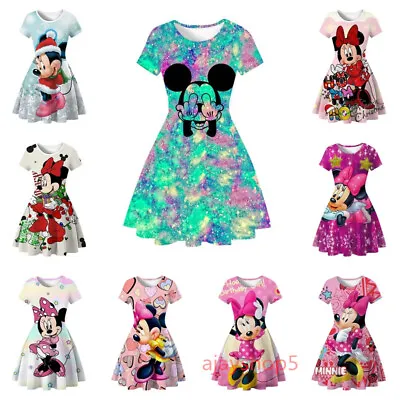 Kids Girls Mickey Minnie Mouse Princess Short Sleeve Skirt Fancy Dress Gifts UK • £9.99