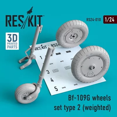 Reskit RS24-0010 Bf-109G Wheels Set Type 2 (weighted) 1/24 • $10.71