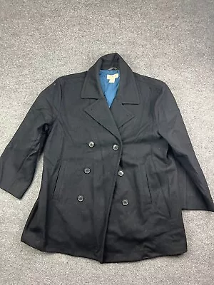 J Crew Pea Coat Men's XL Black Wool Blend Double Breasted Pockets Heavy • $30