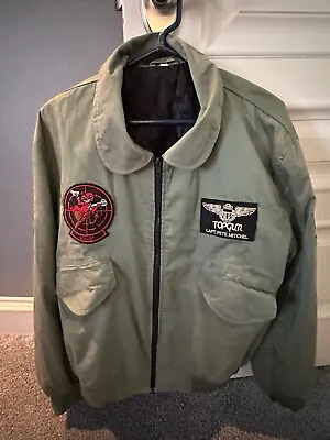 MENS TOM CRUISE COSTUME JACKET Aviator Pilot Flying Multiple Patches G-1 Fur Col • $45