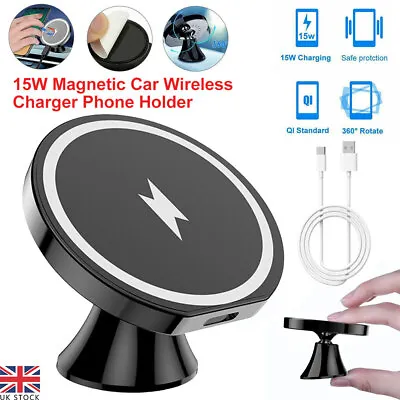 15W Magnetic Car Wireless Charger Phone Holder Mount MagSafe For IPhone • £9.99