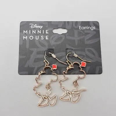 Disney Earrings Gold Tone Minnie Mouse Red Flower 2  Drop Dangle Costume Jewelry • $7.99