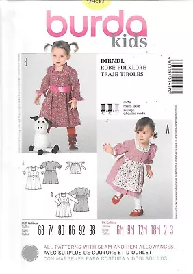 UNCUT Burda Sewing Pattern 9457 Girls 6M-3Y Folklore Vintage Style Dress W/apron • $9.95