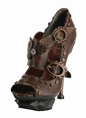 Women's Hades Sky Captain Brown Stiletto Pumps - Pin Up And Steampunk Shoes  • $59.95