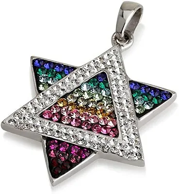 Star Of David Pendant Multi Colors Gemstones + Sterling Silver Necklace #8 • $56.21