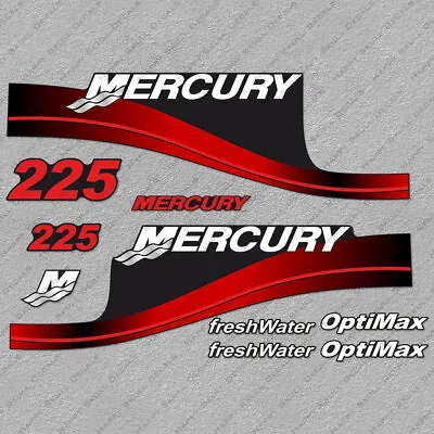 Mercury 225hp Optimax FreshWater Outboard Engine Decals RED Sticker Set • $51.29