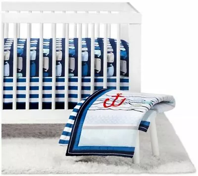 $79.99 • Buy Cloud Island By The Sea 4 Piece Nursery Crib Bedding Set Blue White Boy Whales