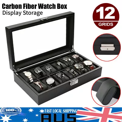 High-Grade 12 Grids Carbon Fiber Watch Box Storage Case Display Organizer Gift • $34.89