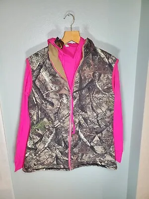Sofra Womans Size M Fleece Lined Camo Vest With Pink Long Sleeve Shirt • $19.99