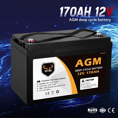 MOBI 170AH 12V AGM Deep Cycle Battery Camping Marine 4WD Solar SLA Lead Acid • $289.95