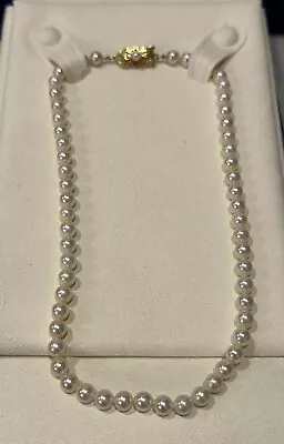 MIKIMOTO 16” 6MM Pearl Necklace With 18KY Fancy Clasp • $2000