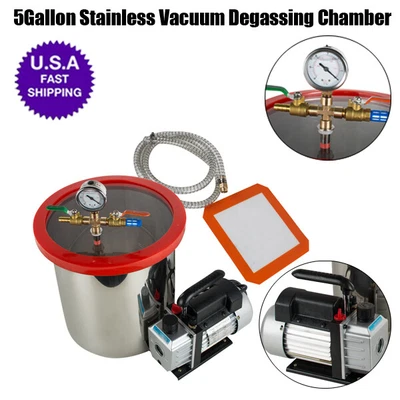 $183.08 • Buy 5 Gallon Stainless Steel Vacuum Degassing Chamber Silicone Kit+Hose FDA
