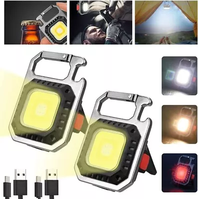 Metal COB Work Light Rechargeable LED Flashlight Portable Keychain Torch Lamp • £4.99