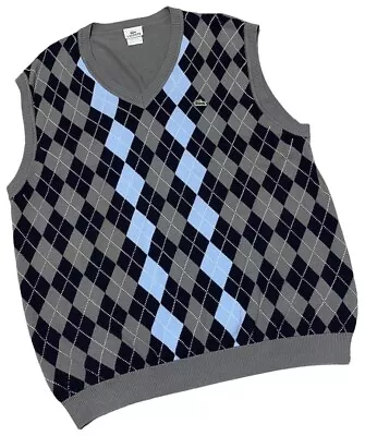 Lacoste V-Neck Argyle Diamond Plaid Sleeveless Sweater Vest Mens Size 8 • $28.49