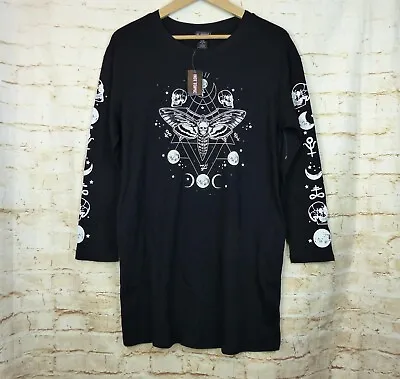 Hot Topic Midnight Hour Death's Head Moth & Skulls T-Shirt Dress Womens M Black • $39.99