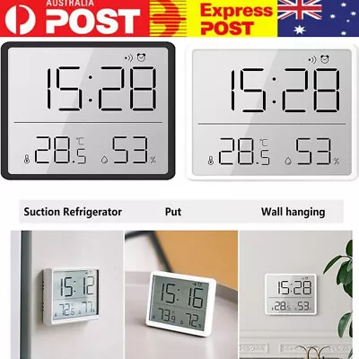 LCD Digital Wall Clock Desktop Clock With Temperature Humidity Alarm Clock • $14.20