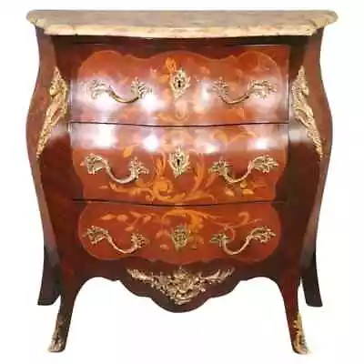 Fine Quality Figural Bronze Inlaid Walnut Marble Top Louis XV Commode Circa 1910 • $3505.50