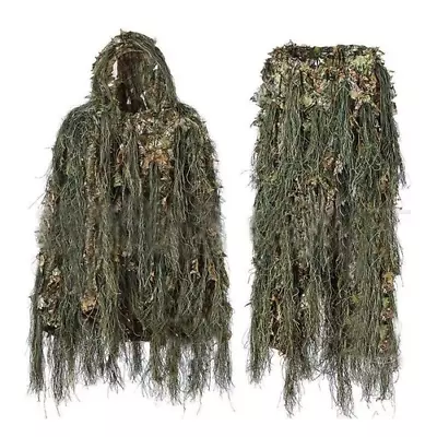 Ghillie Suit Hunting Woodland 3D Bionic Leaf Disguise Uniform Camouflage Suits • £116.70