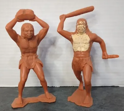 Neanderthal CAVEMAN Plastic Figures Club Rock 1964 Rusty Orange Vintage Marx 2 • $19.76