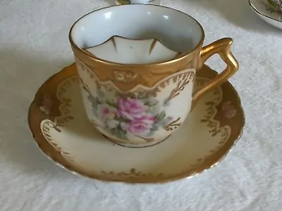 Beautiful Right Handed Royal Crown Hand Painted Gold Gilt Moustache Cup & Saucer • $99