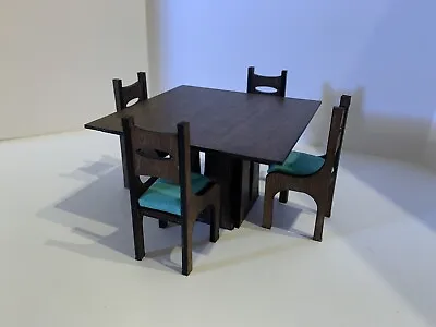 Mid Century Modern Dining Table & 4 Chairs 1:12 Scale Doll House Miniatures • $78.75