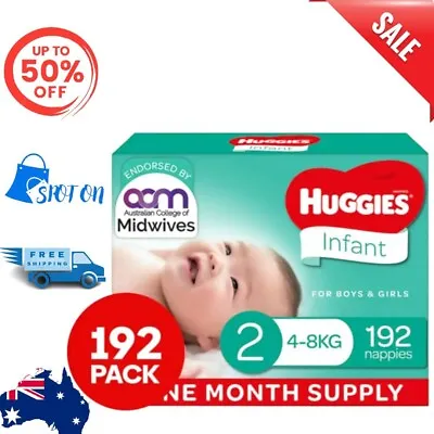 $81.95 • Buy Huggies Infant Nappies Size 2 (4-8kg) 1 Month Supply 192 Count