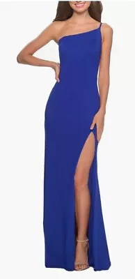 La Femme One-Shoulder Jersey Gown In Royal Blue Size 10 • $89