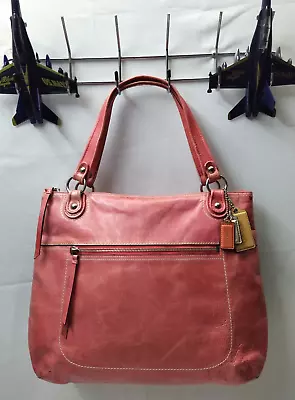 Coach Poppy Glam Tote Pink Leather Zipper Closure Shoulder Bag - $298 • $85