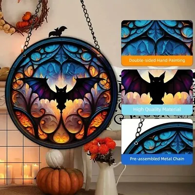 Bat Wreath Logo Hanging Acrylic Pendant Bat Halloween Acrylic Pendant Decoration • £6.59