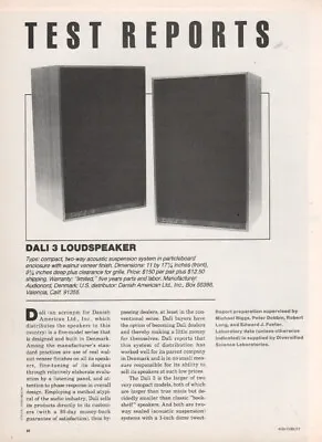 $4.99 • Buy Dali - Model 3 Speaker - Full Original Test Report -  1985