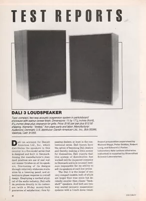 $4.99 • Buy Dali - Model 3 Speaker - Full Original Test Report -  1985