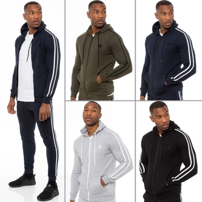£15.99 • Buy Enzo Mens Fleece Hoodie Striped Full Zip Up Sport Hoody Zipper Hooded Top Jacket