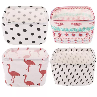  4 Pcs Foldable Storage Basket Cotton Linen Decorative Small Fabric • £11.99