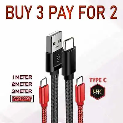 HeavyDuty USB C Type C Charging Cable Braided Fast Phone Charger Long Lead 2m 3m • £2.89