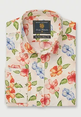 £35 • Buy Brook Taverner Blue, Rose And Peach Tropical Flower Print Shirt