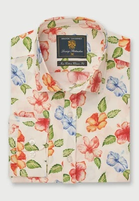 £35 • Buy Brook Taverner Blue, Rose And Peach Tropical Flower Print Shirt