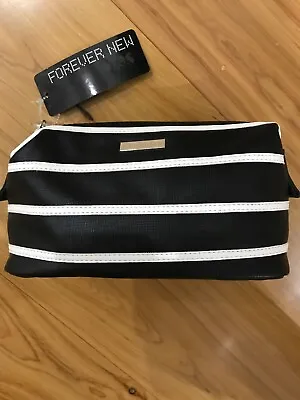 $28 • Buy Cosmetic Bag Forever New Black With White Stripes BNWT Length 21 Cm Top Zip