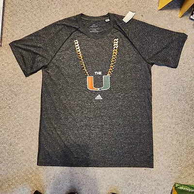 Men's XL Miami Hurricanes Adidas Gray The U Gold Chain Poly Short Sleeve Shirt • $14.99