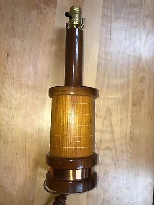 Vintage Ranch Turned Oak Table Lamp With Bamboo Wrap And Copper Band 15.5  X 5  • $9.99