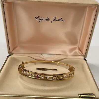 Van Dell Bracelet 14k Gold Filled Bangle Vintage With Case Ruby Diamond Repair • $125