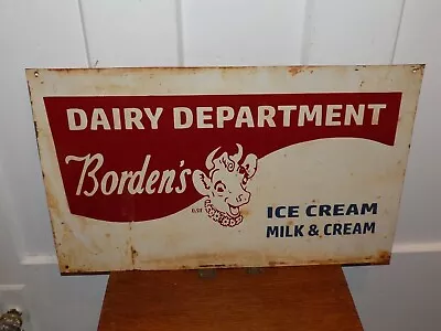 Vintage Borden’s Dairy Department Ice Cream Milk & Cream Metal Sign • $225